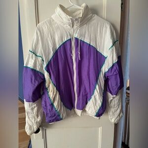 Vintage Purple and Cream Women's Jacket with Teal Trim